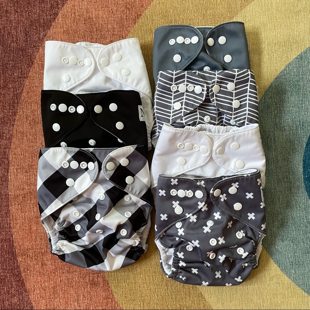 Set of 7 Noras Nursery Pocket Cloth Diapers Black